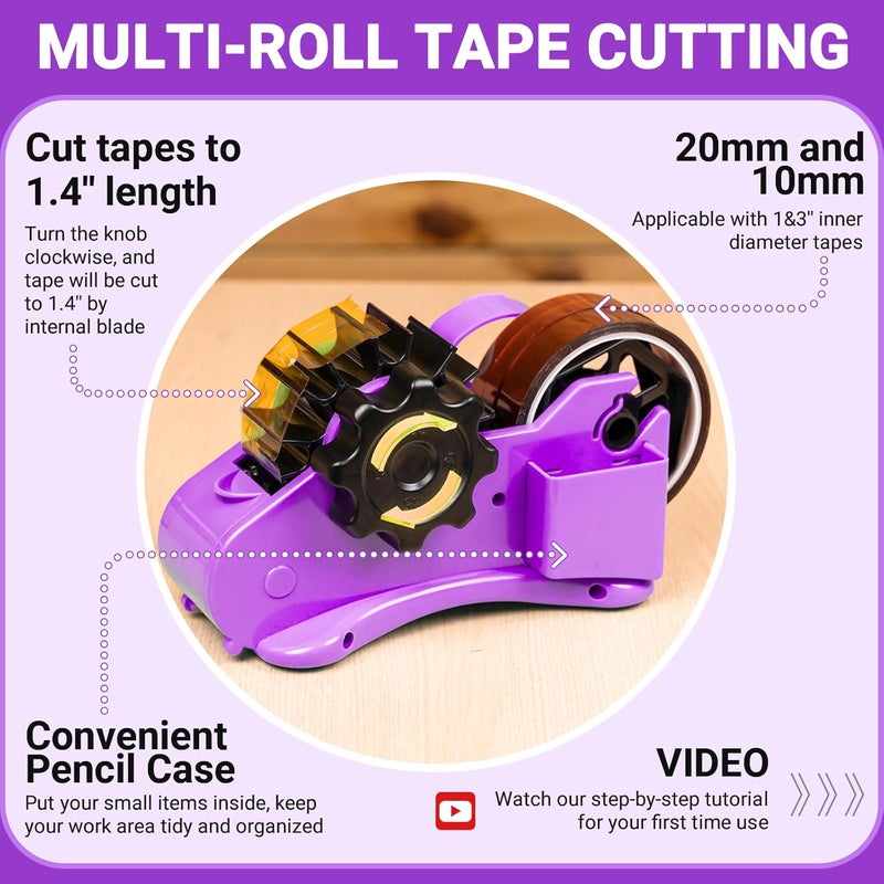 ThinkLearn Heat Tape Dispenser - Sublimation Heat Transfer Tape Dispenser with Scissors and Utility Knife, 1 '' & 3'' Core, Multi-Roll Pre-Cut Tape Dispenser for Crafting, Purple - Image 2